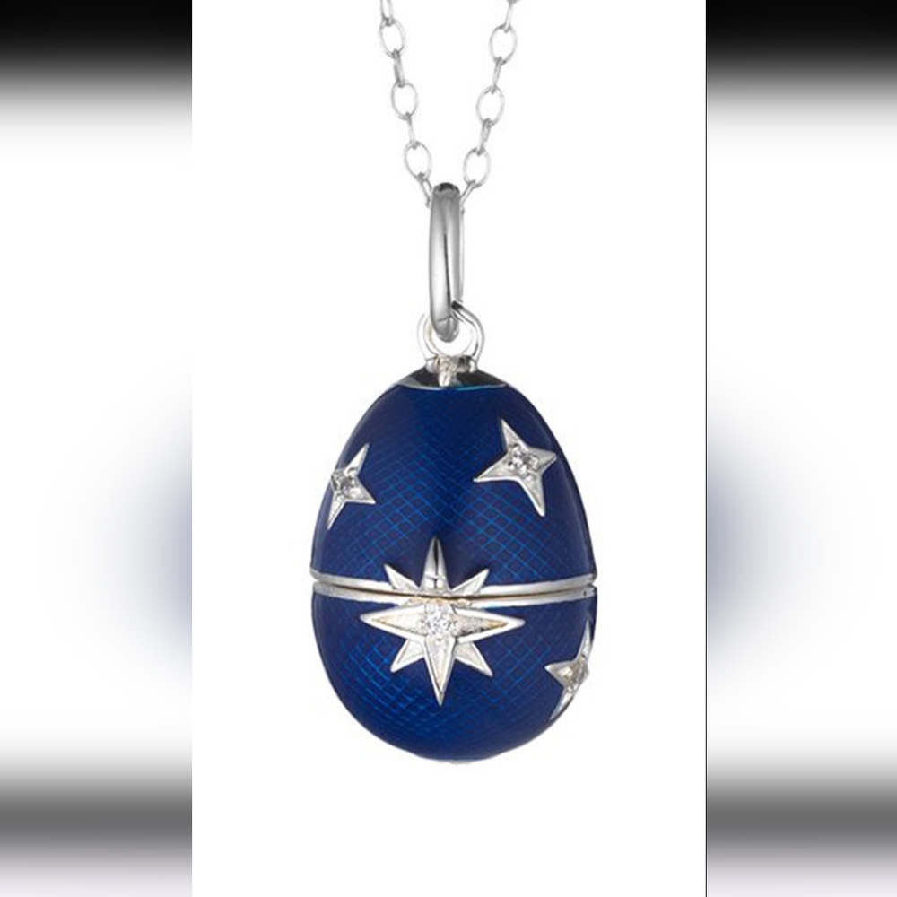 TSARS Collection by Tatiana Fabergé Romanov poison pill bluegg pendant necklace